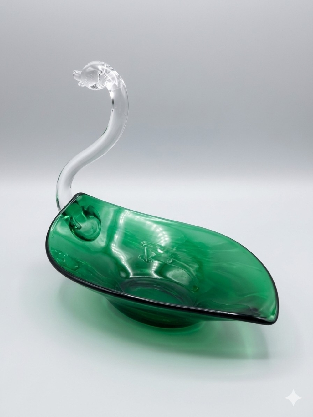 Green Glass Swan Decorative Bowl with Clear Neck - Picture 2 of 2